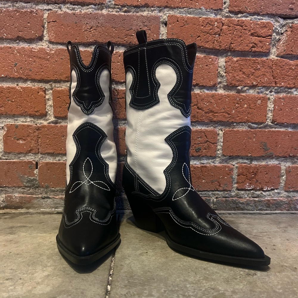 Black and white boots